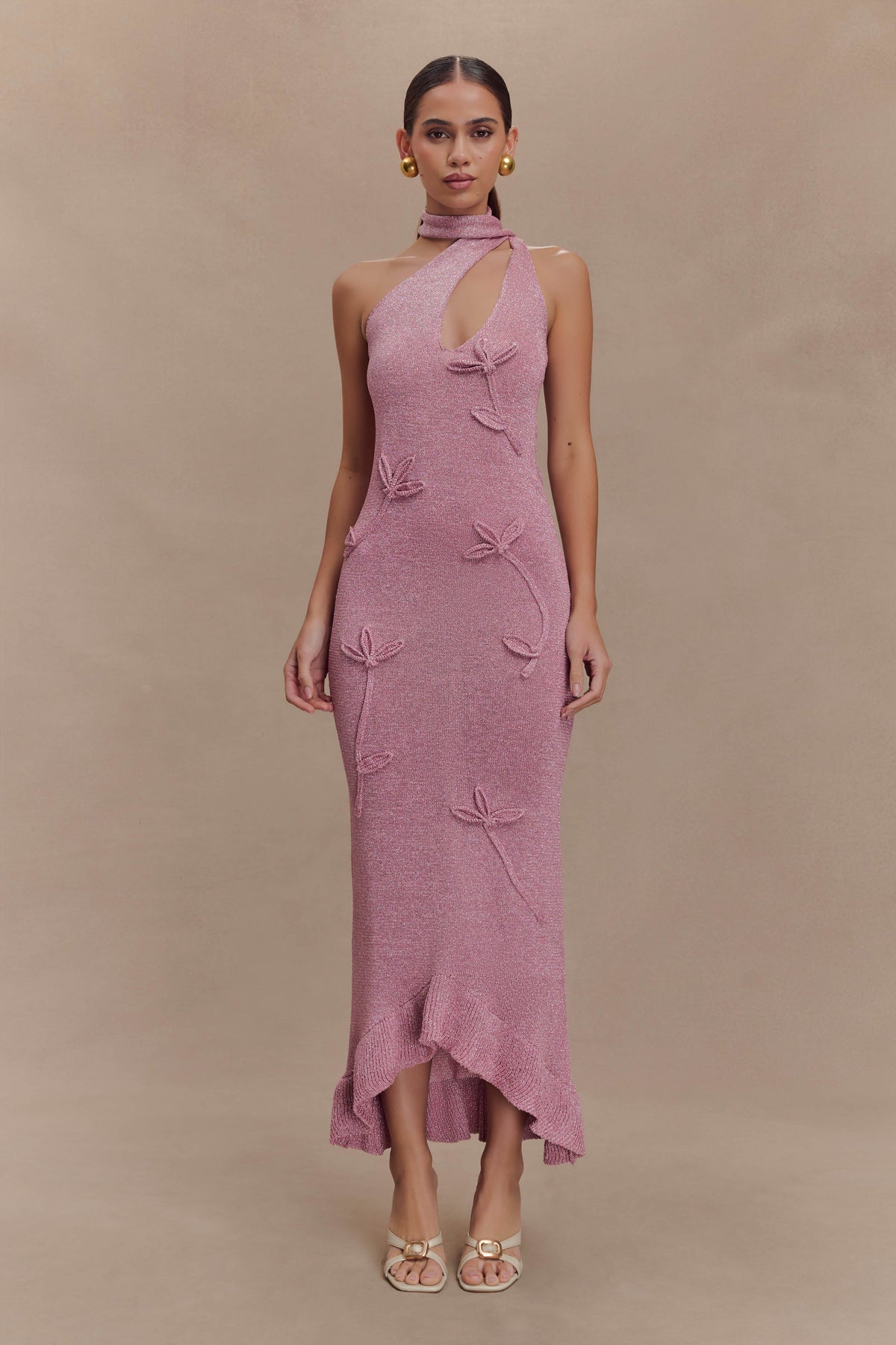 Celestino Floral Metallic Knit Maxi Dress - Pink