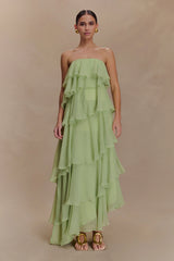 Alexa Ruffle Chiffon Maxi Dress - Pastel Lime