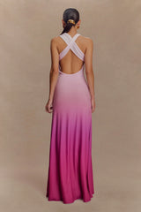 Marlee Asymmetrical Slinky Maxi Dress - Ombre Pink