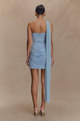 Mattea Slinky And Mesh Mini Dress With Scarf - Powder Blue