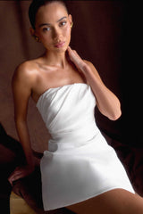 Leslie Gathered Taffeta Mini Dress - White