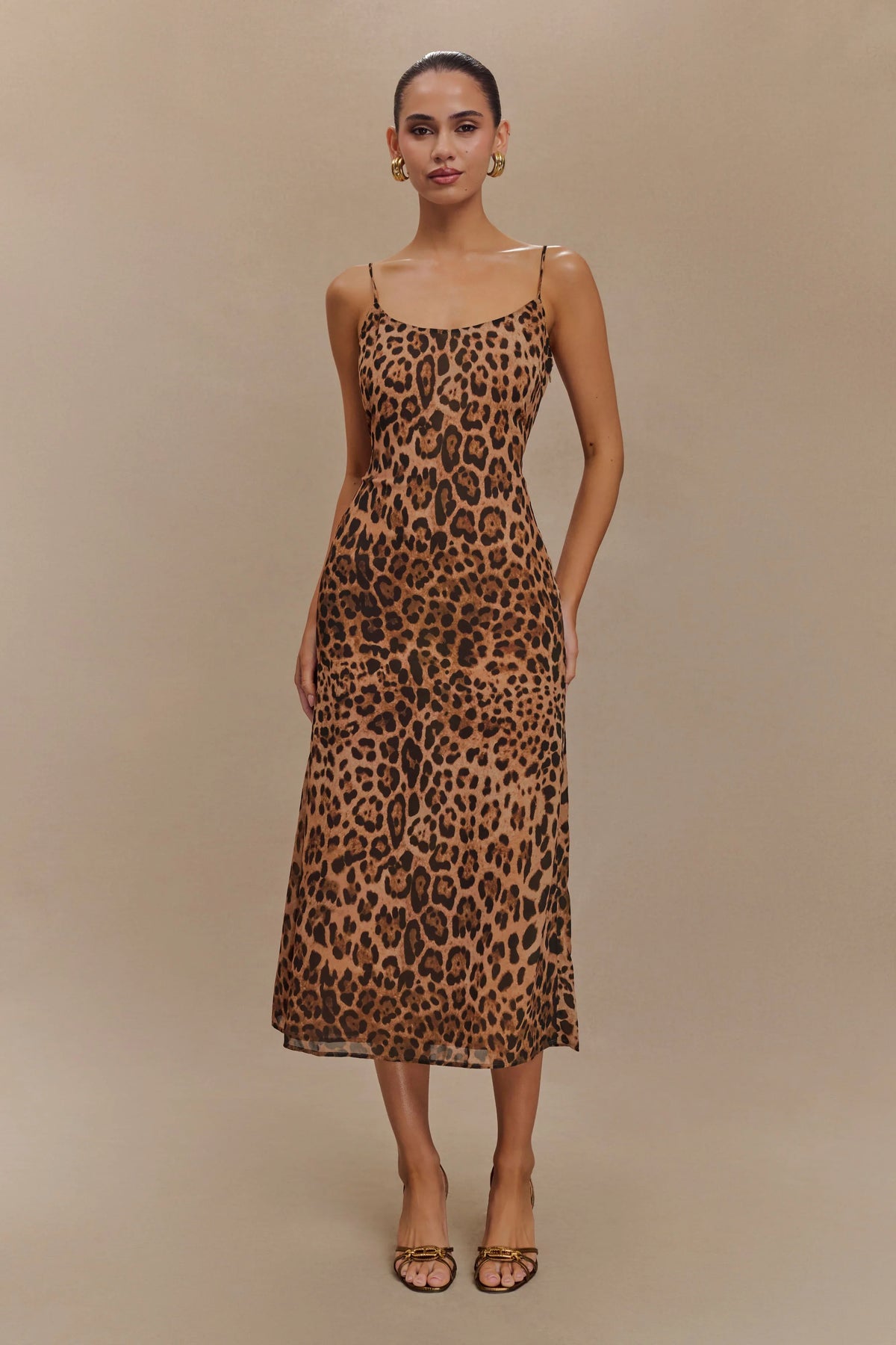 Leanne Chiffon Midi Dress - Leopard Print