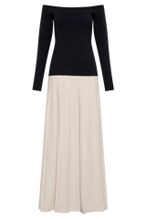 Presley Contrast Knit Off Shoulder Maxi Dress - Navy And Cream