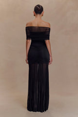 Caspian Slinky And Mesh Off Shoulder Maxi Dress - Black