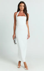 Salome Midi Dress Halter Neck Column Dress in White